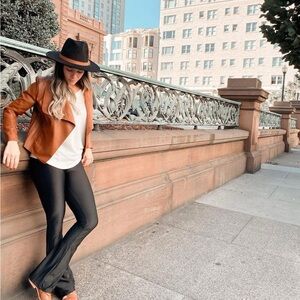 Escalier Faux Leather Drape Jacket Camel Brown